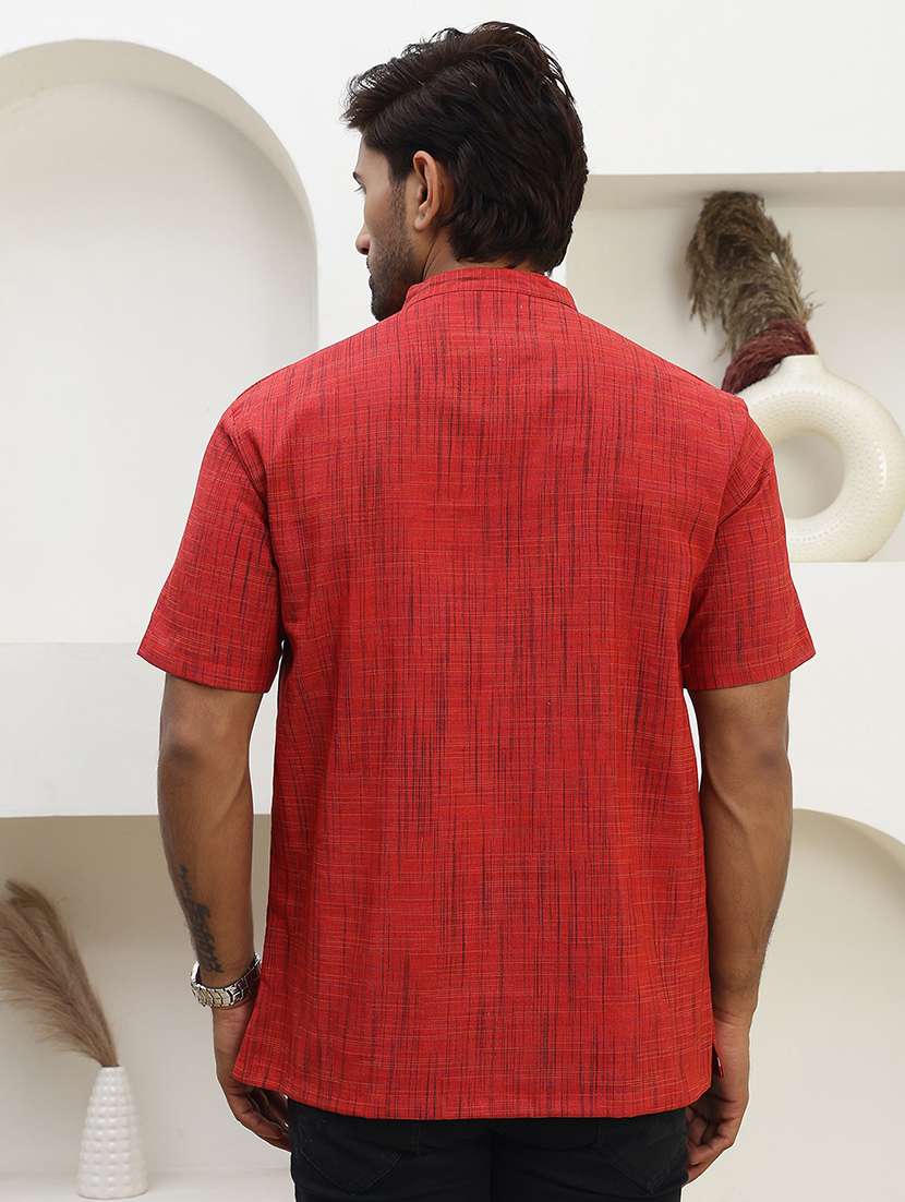 men self design mandarin neck short kurta - 22457339 -  Standard Image - 3