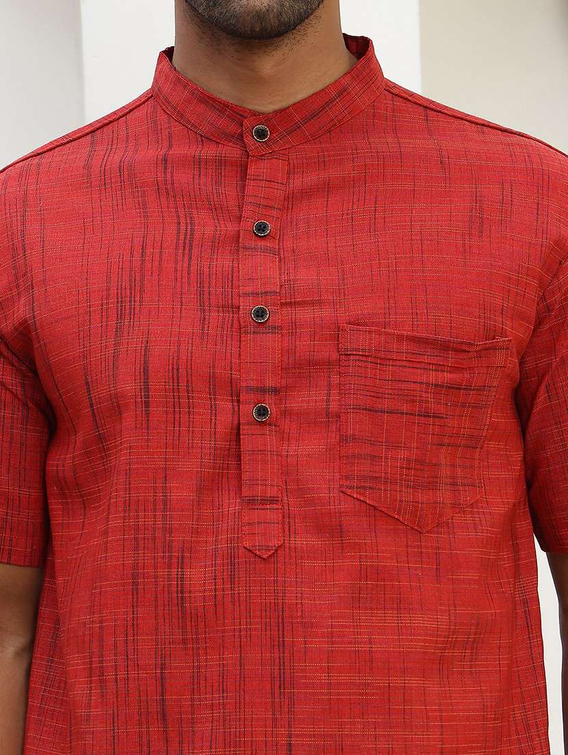 men self design mandarin neck short kurta - 22457339 -  Standard Image - 5