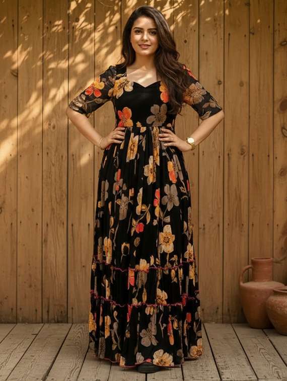 women floral sweatheart neck tiered dress