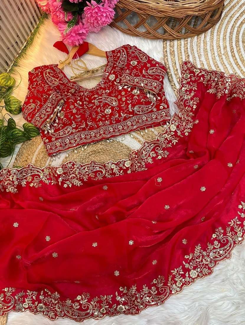 women solid with work embellished saree with blouse - 22457356 -  Standard Image - 5