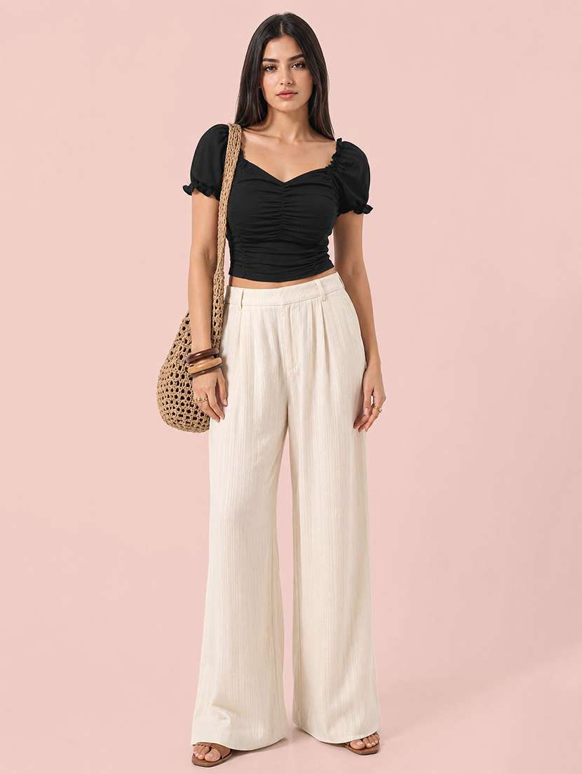 women solid puff sleeve crop top - 22457369 -  Standard Image - 3