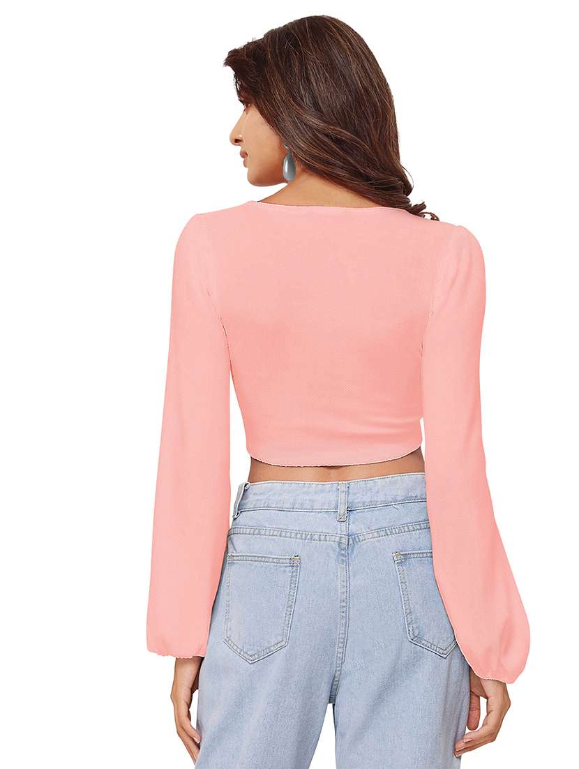 women solid v neck crop top - 22457373 -  Standard Image - 3