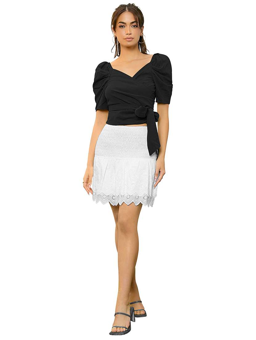 women solid puff sleeve crop top - 22457375 -  Standard Image - 3