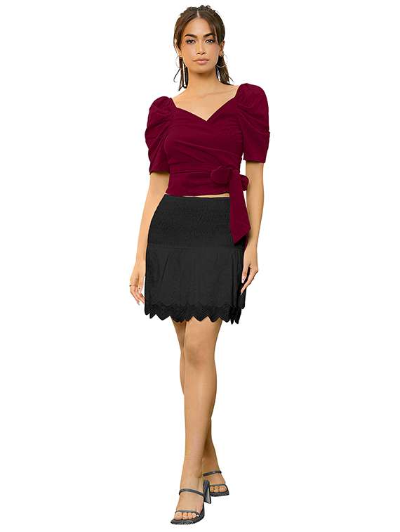 women solid puff sleeve crop top - 22457376 -  Standard Image - 3