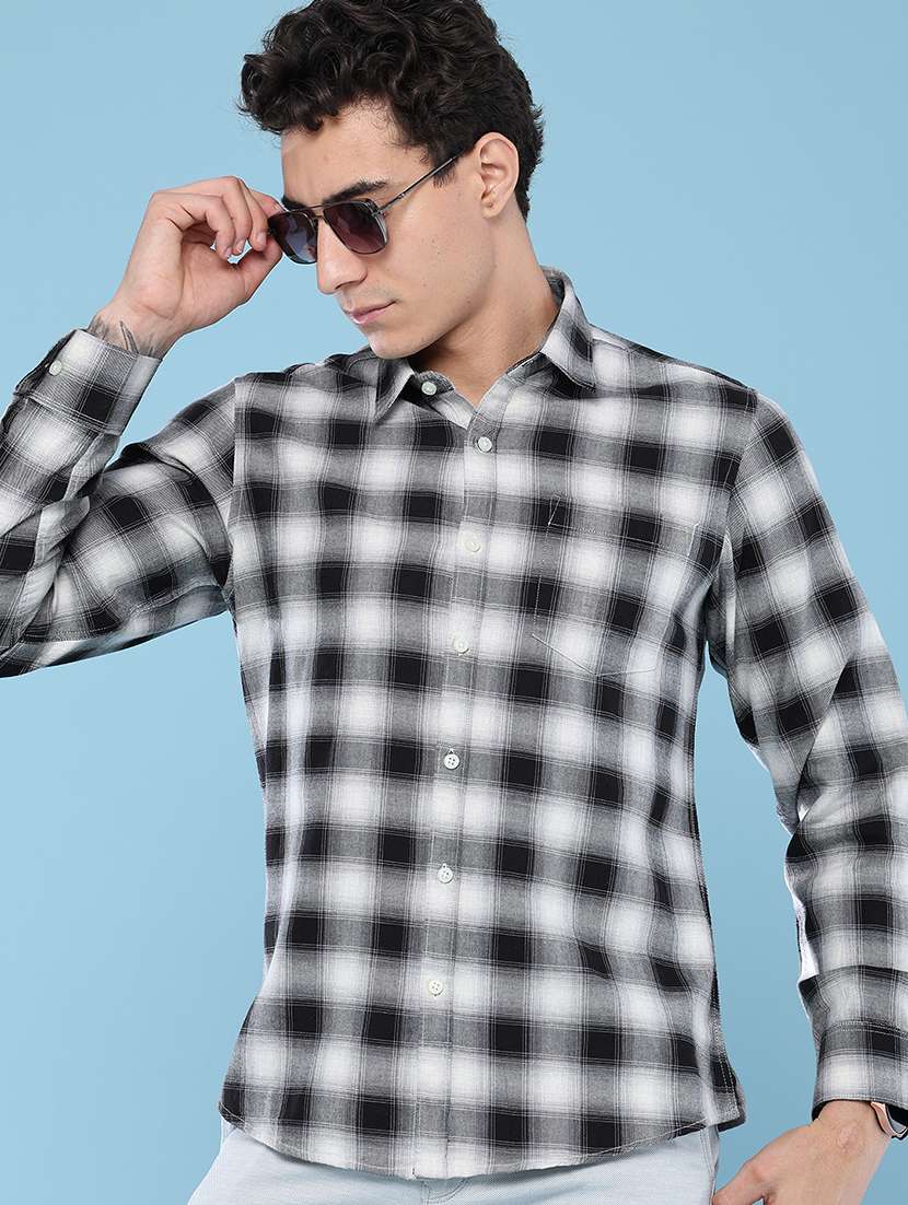 men checkered long sleeve slim fit casual shirt