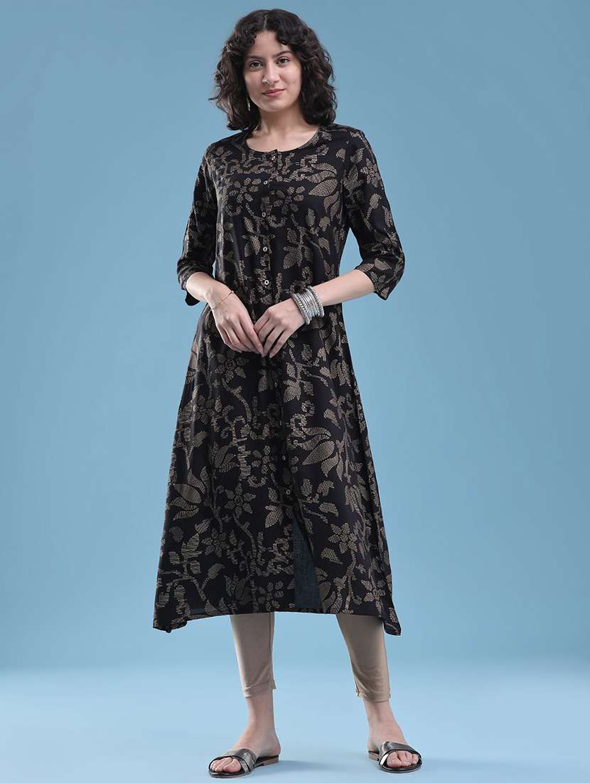 women printed three quarter sleeves a-line kurta - 22457460 -  Standard Image - 3