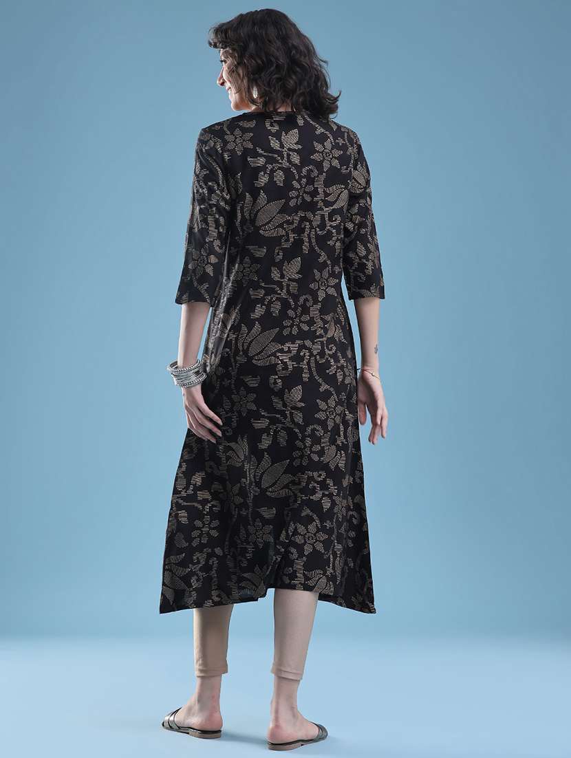 women printed three quarter sleeves a-line kurta - 22457460 -  Standard Image - 5