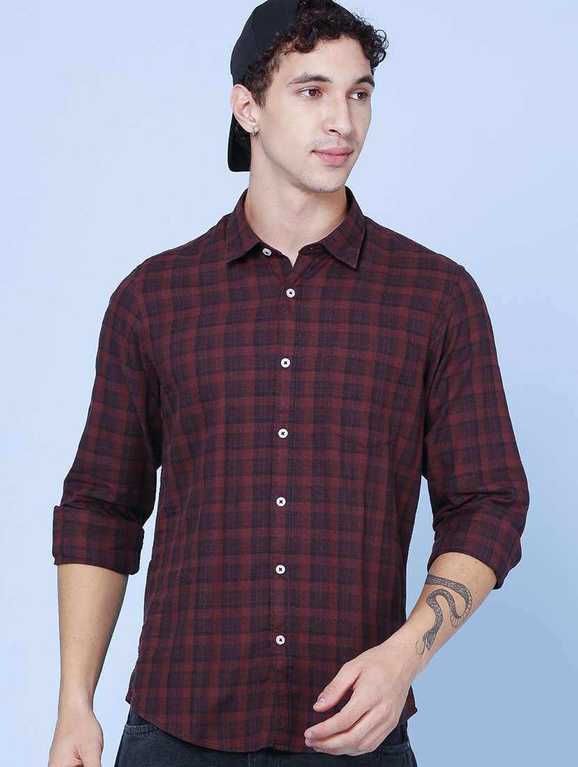 men checkered long sleeve regular fit casual shirt