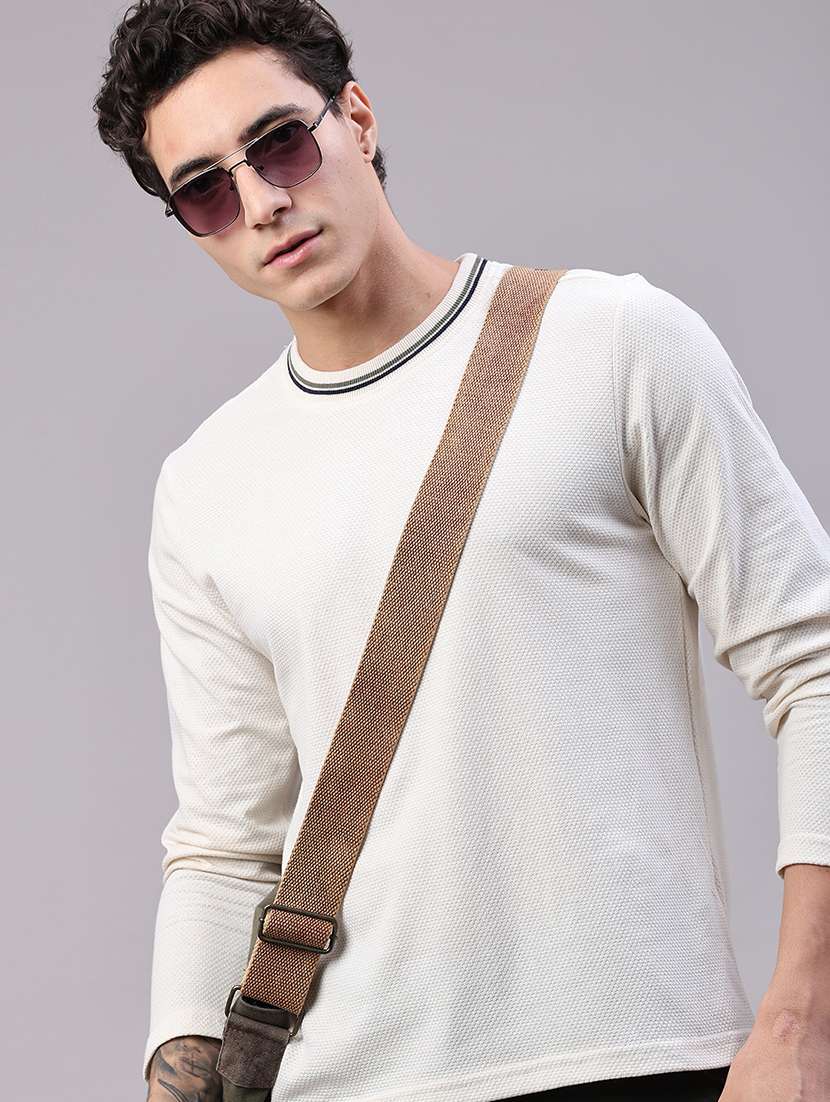 men textured long sleeve regular fit t-shirt