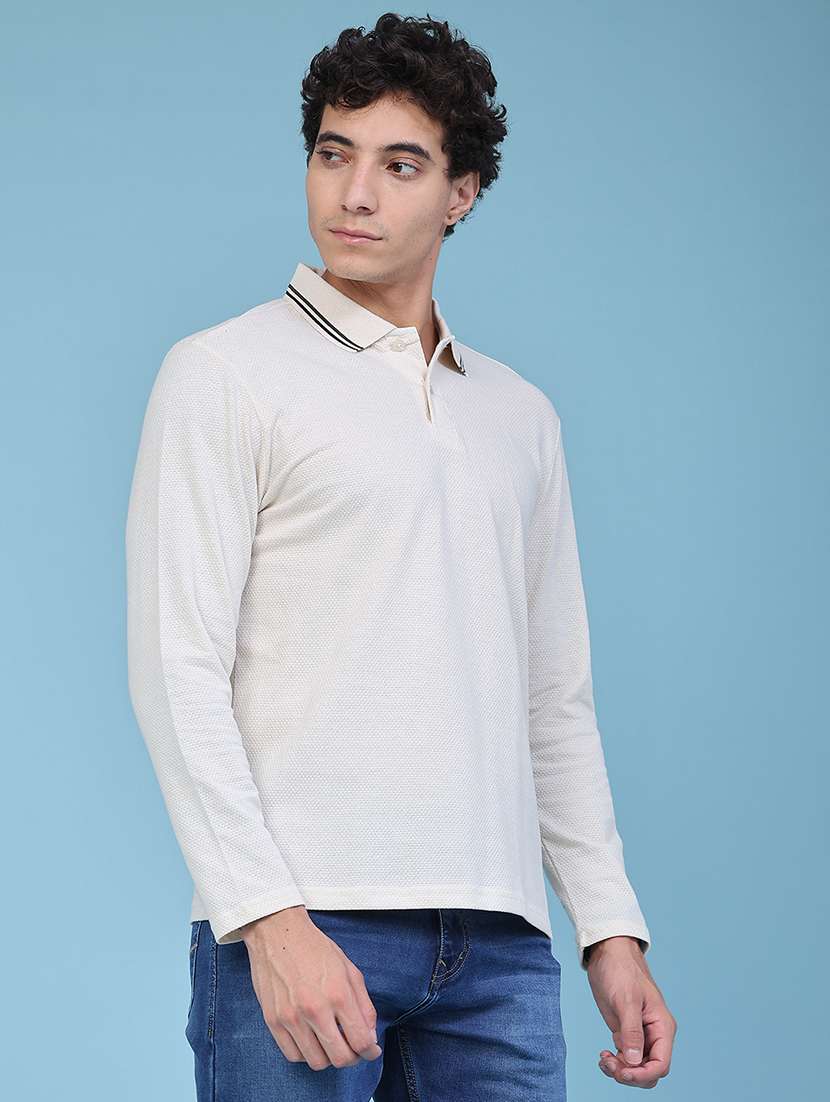 men textured long sleeve regular fit polo t-shirt - 22457543 -  Standard Image - 3
