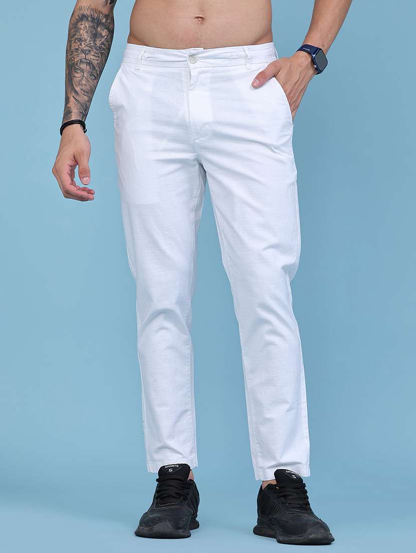 men solid mid rise chinos casual trouser