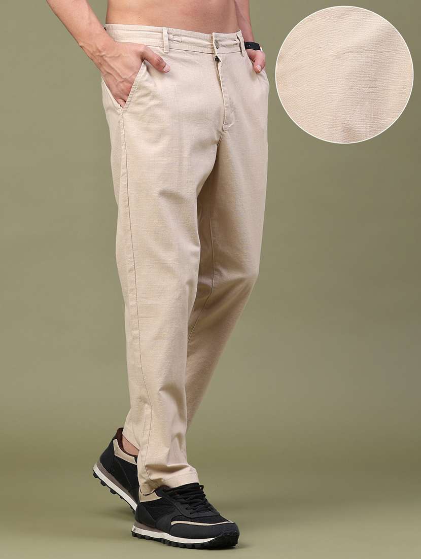 Men Solid Mid Rise Chinos Casual Trouser - 22457552 -  Standard Image - 3