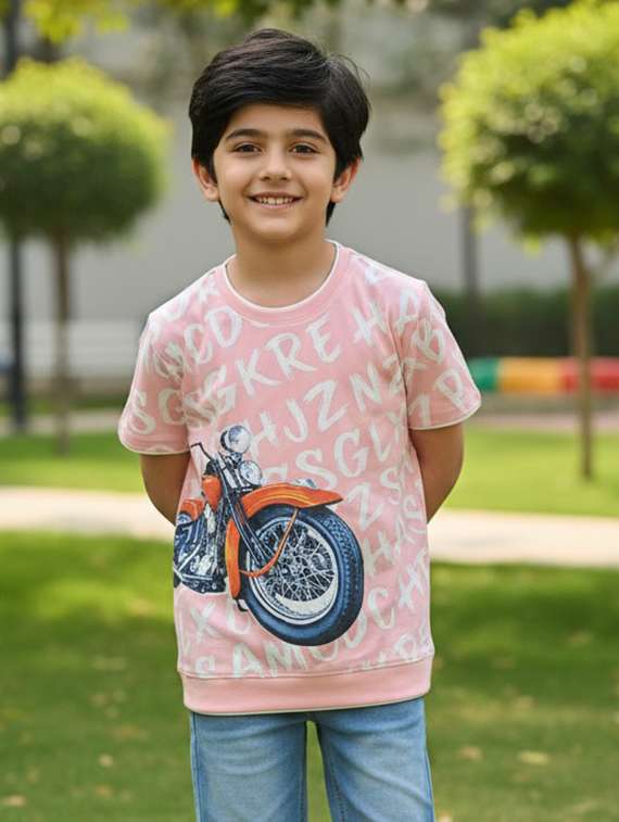 boys peach cotton blend t-shirt