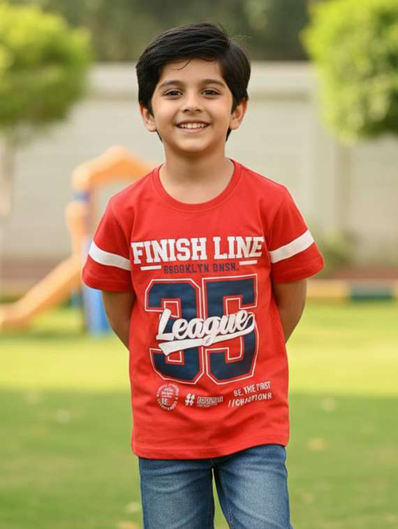 boys red cotton blend t-shirt