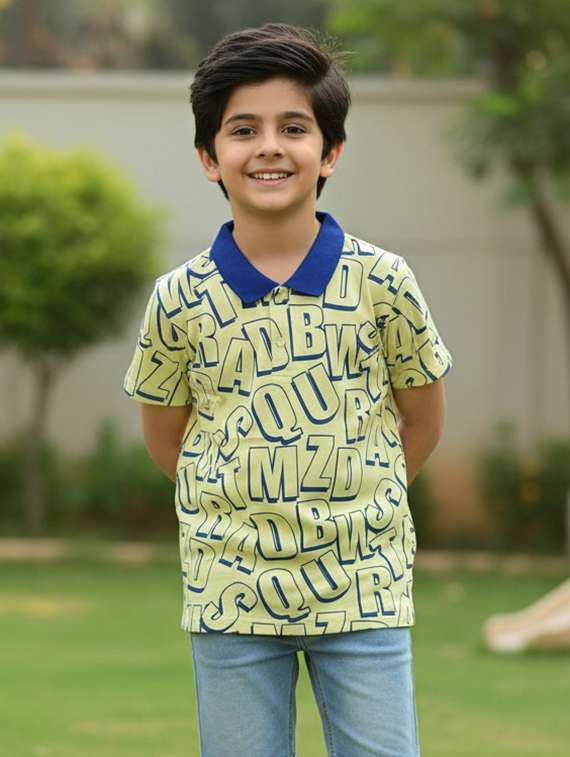 boys yellow cotton blend t-shirt
