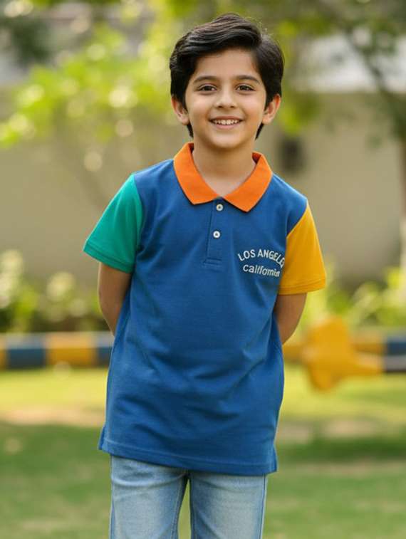 boys blue cotton blend t-shirt