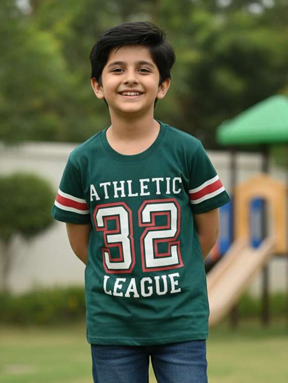 boys green cotton blend t-shirt