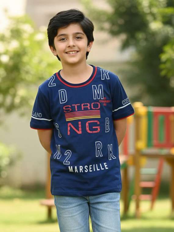 boys blue cotton blend t-shirt