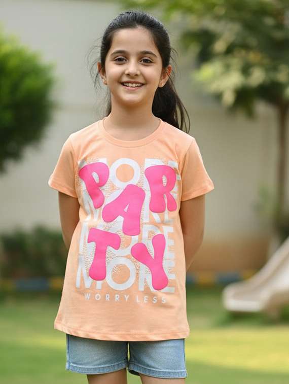 girls printed cotton round neck party top