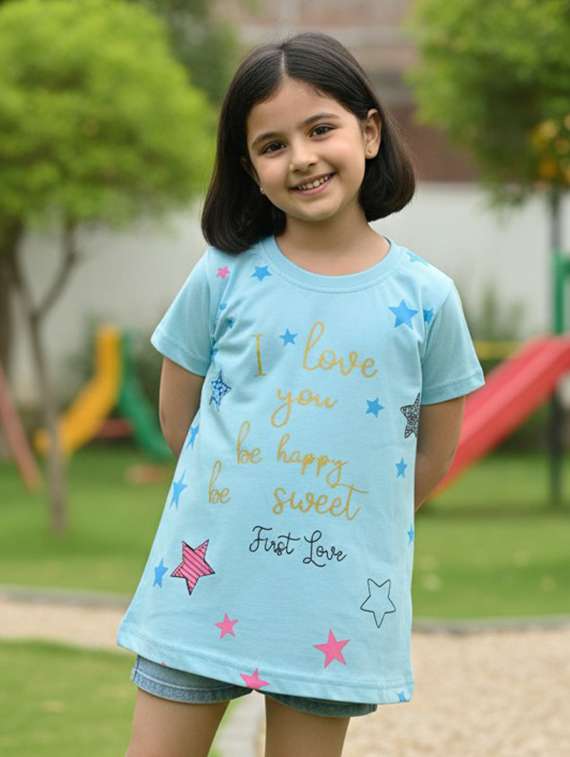 girl blue cotton tops top