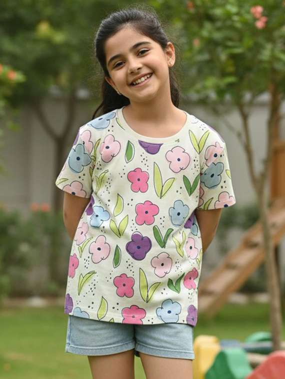 girls printed grey cotton tops top