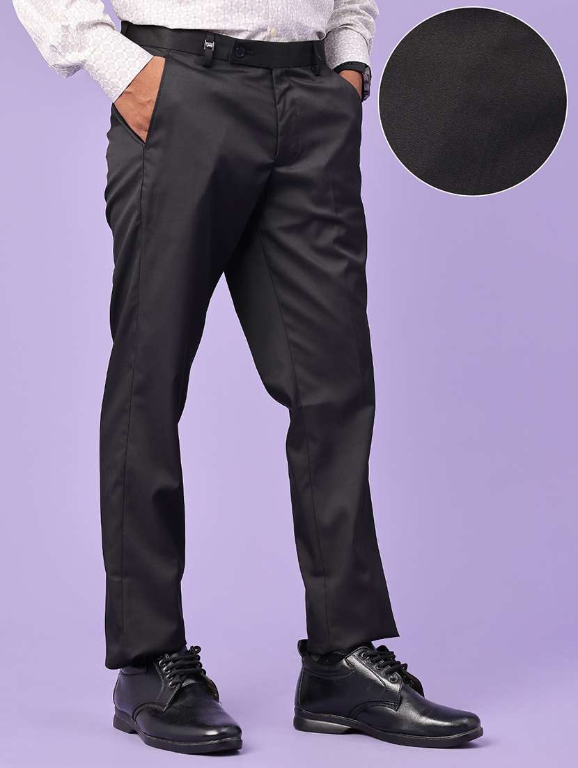 men solid mid rise regular fir formal trouser - 22457728 -  Standard Image - 3