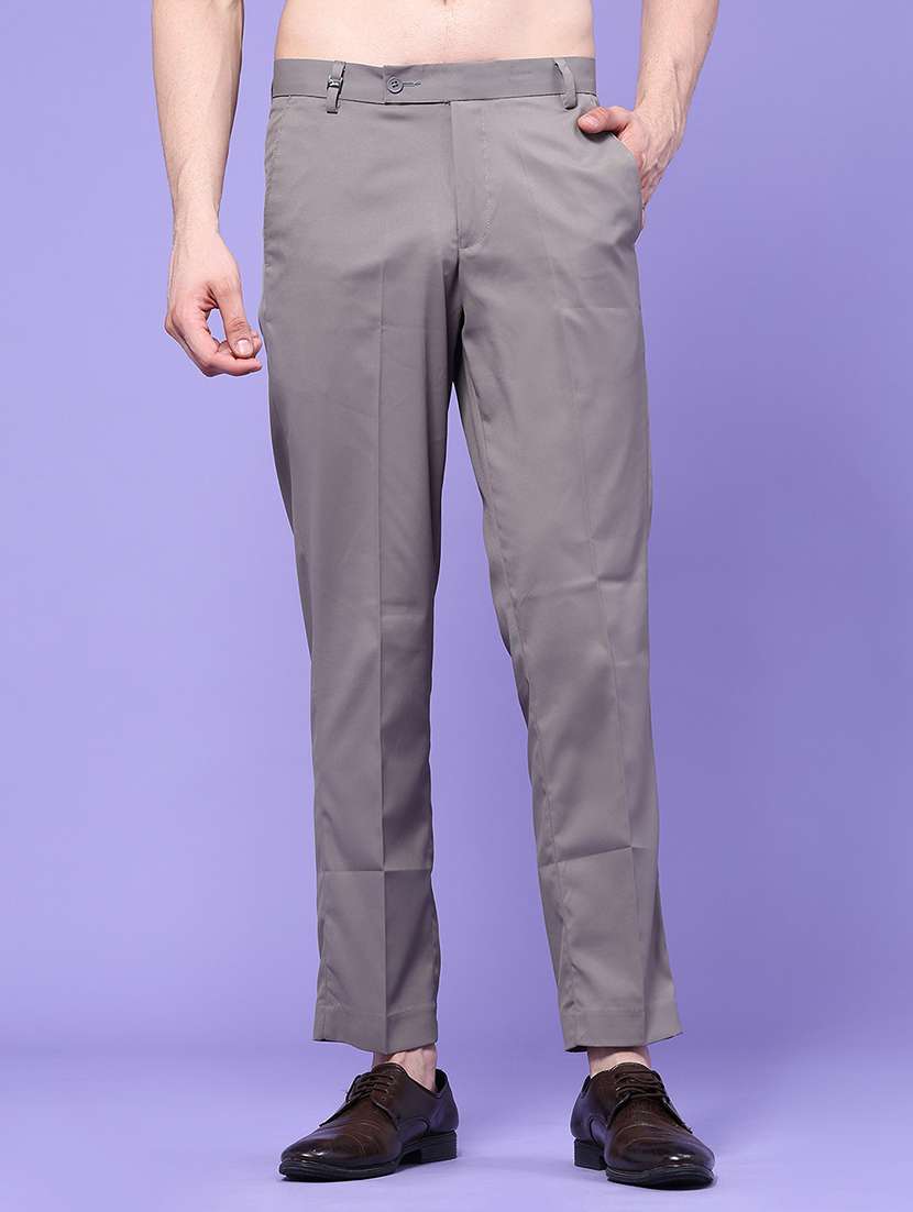 men solid mid rise regular fit formal trouser