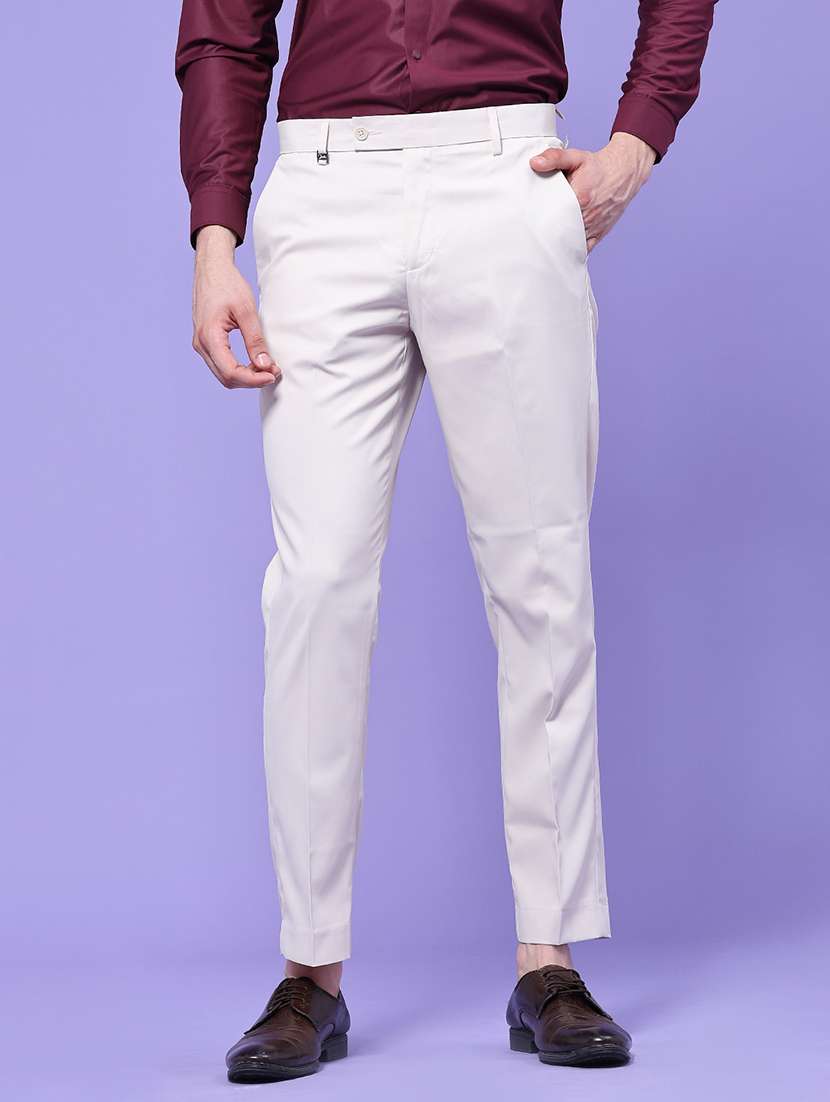 men solid mid rise regular fit formal trouser