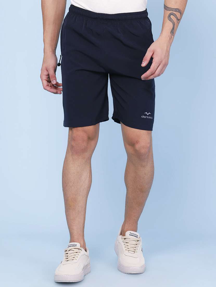 men solid mid rise regular fit sport shorts