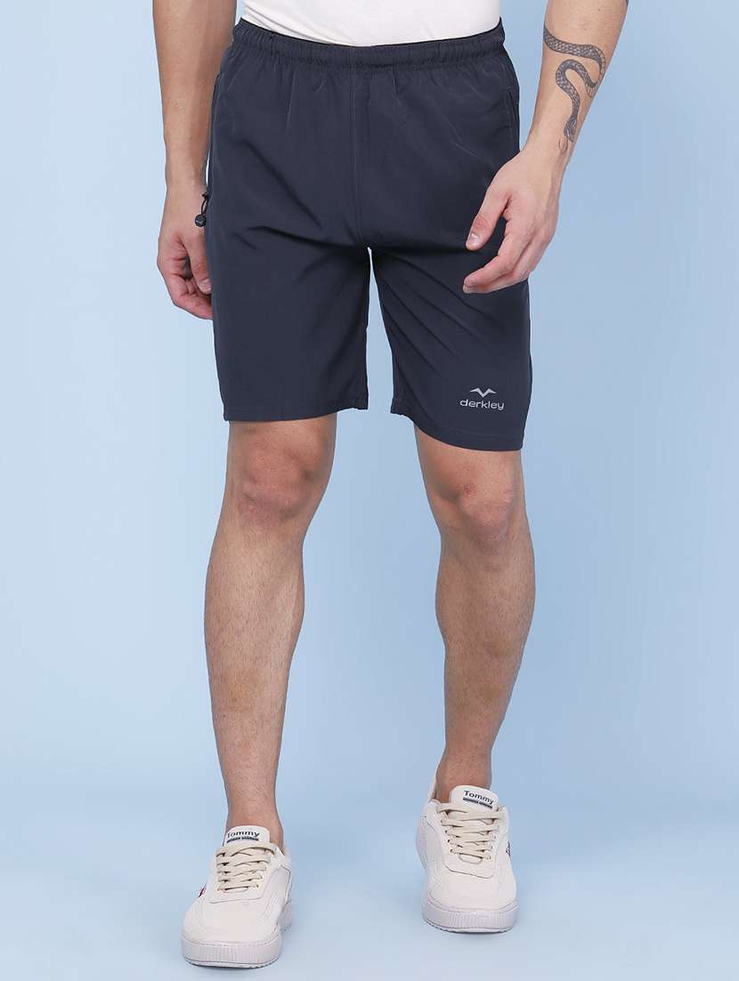 men solid mid rise regular fit sport shorts