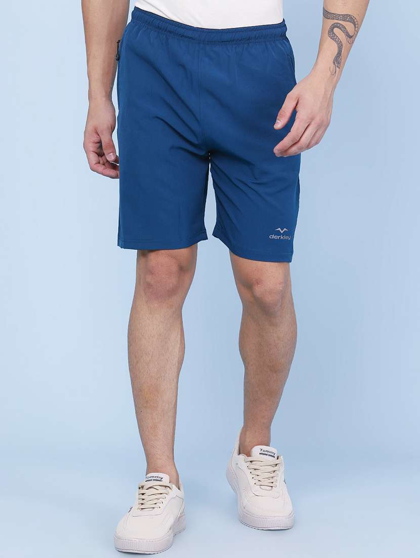 men solid mid rise regular fit sport shorts