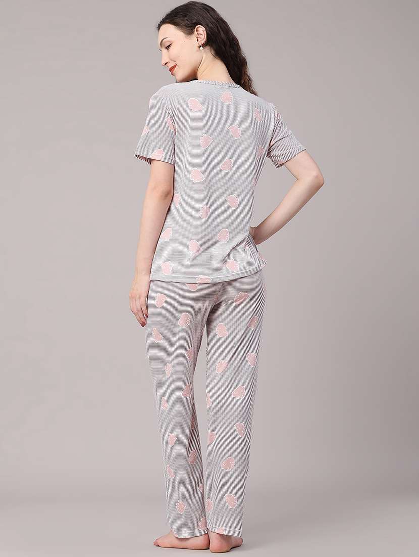 women printed round neck top and pyjama set - 22457759 -  Standard Image - 3