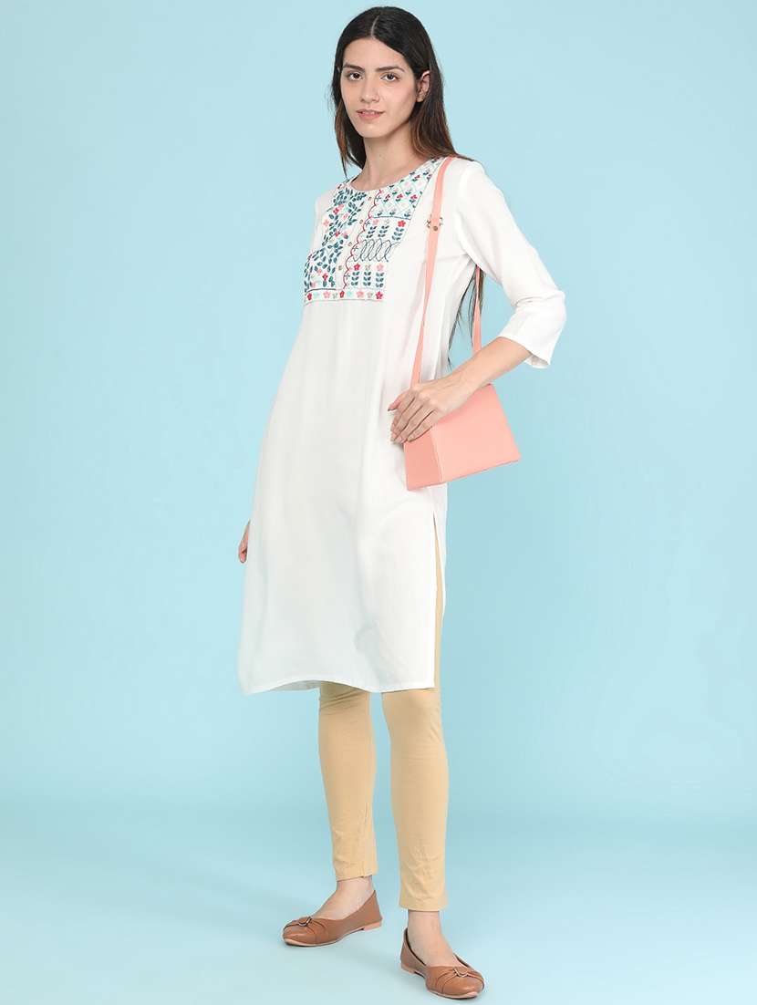 women embroidered three quarter sleeves straight kurta - 22457826 -  Standard Image - 5