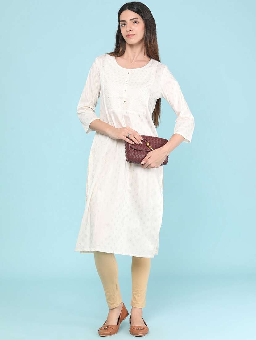 women printed three quarter sleeves straight kurta