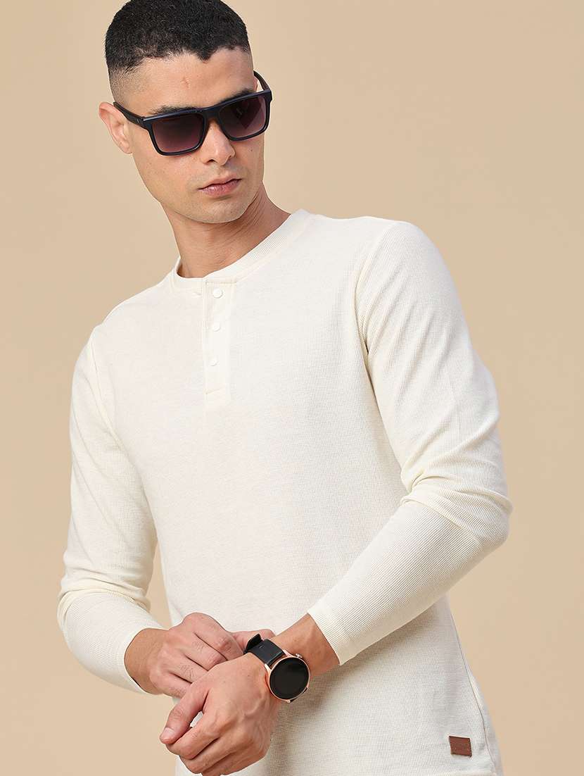 men textured long sleeve regular fit t-shirt