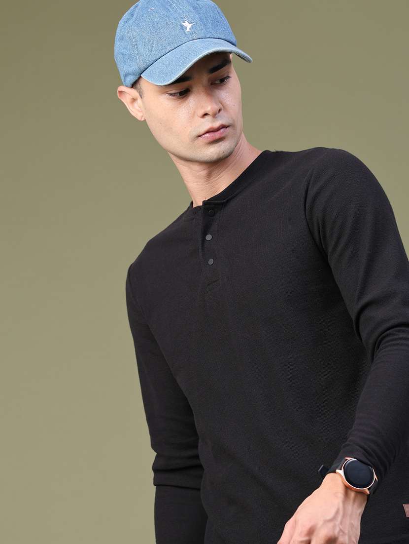 men textured long sleeve regular fit t-shirt