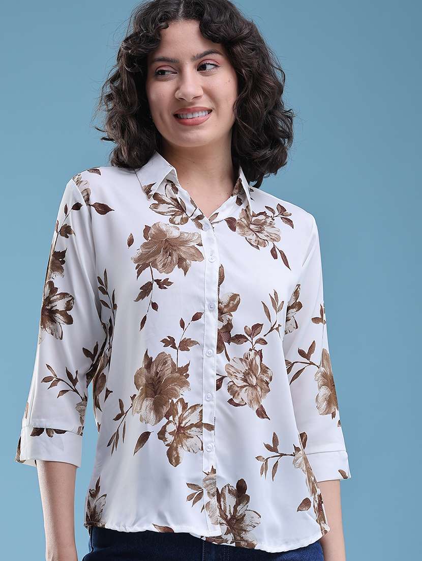 women printed collared regular shirt