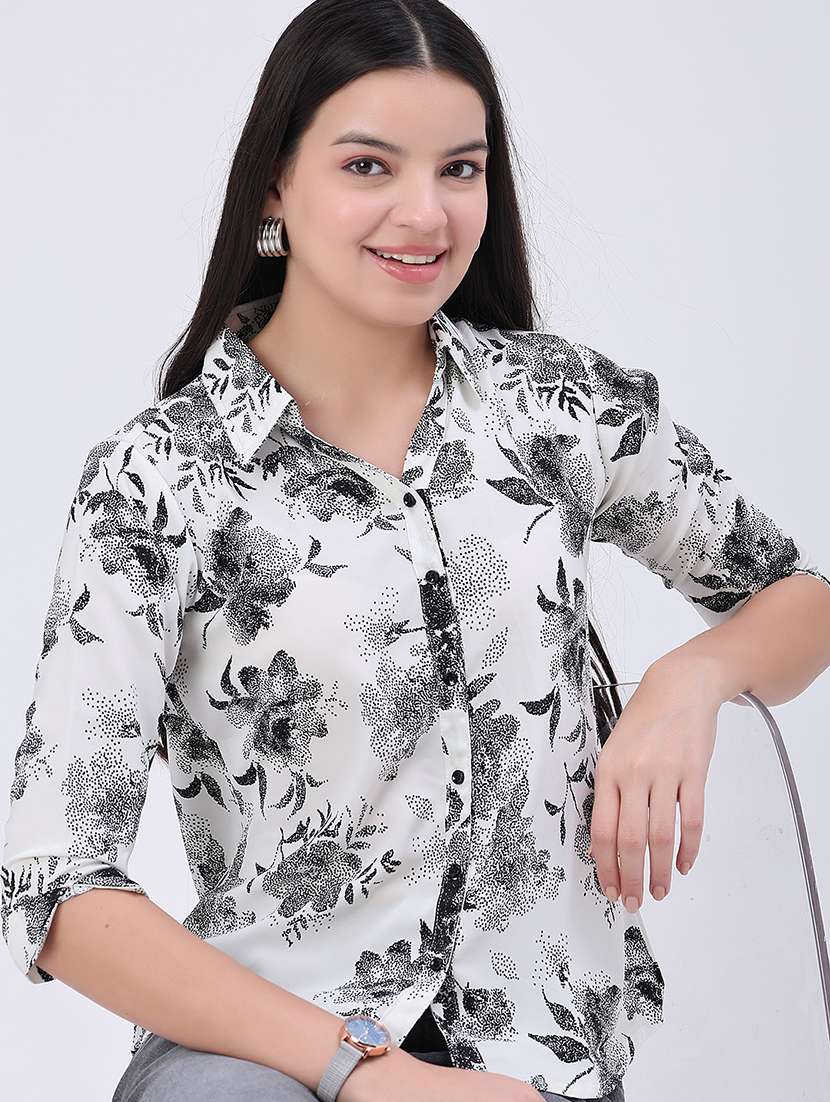 women printed collared regular shirt