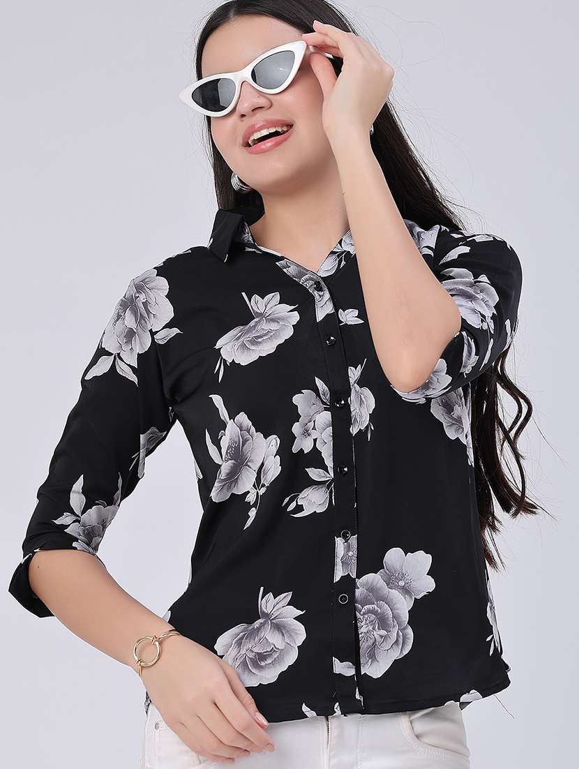 women printed collared regular shirt