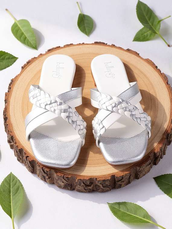 women textured slip on flat sandal
