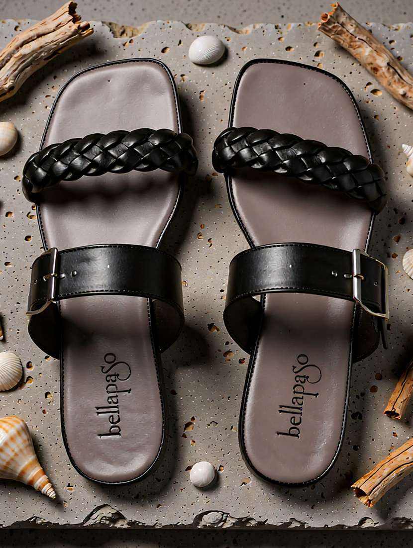 women textured slip on flat sandal