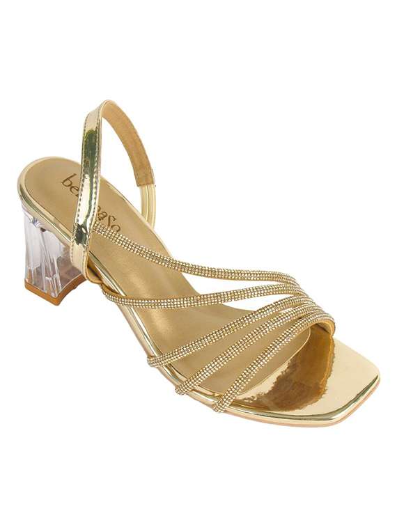 gold synthetic back strap sandals