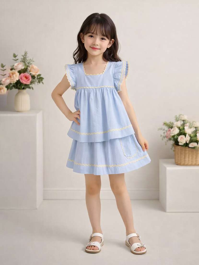 girl blue poplin a-line dress