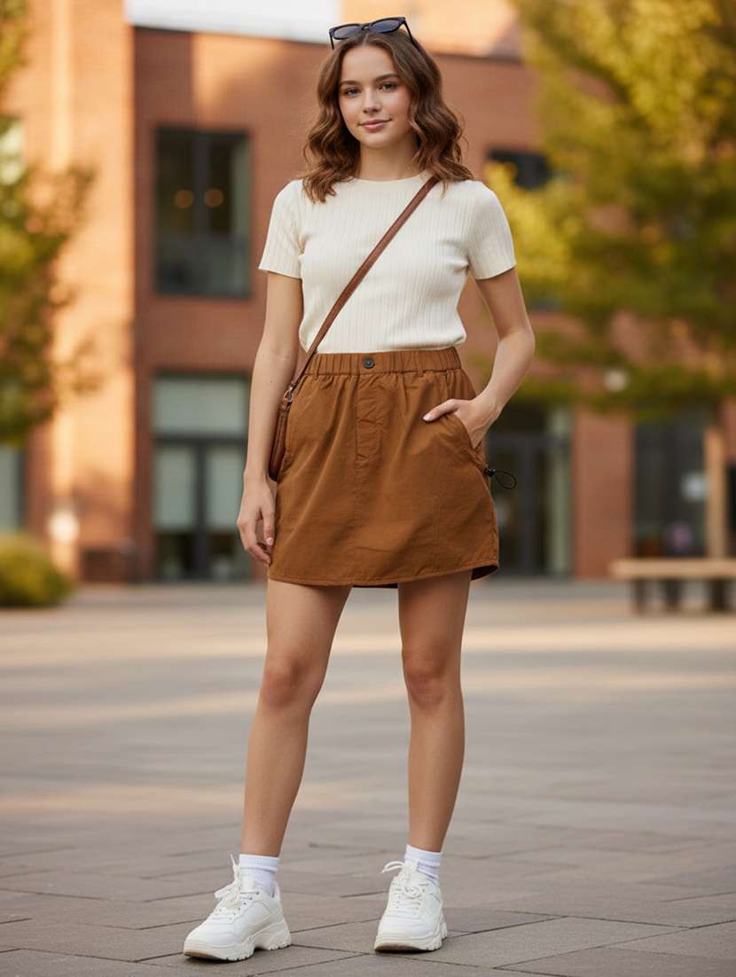 girls solid mid rise a-line skirt