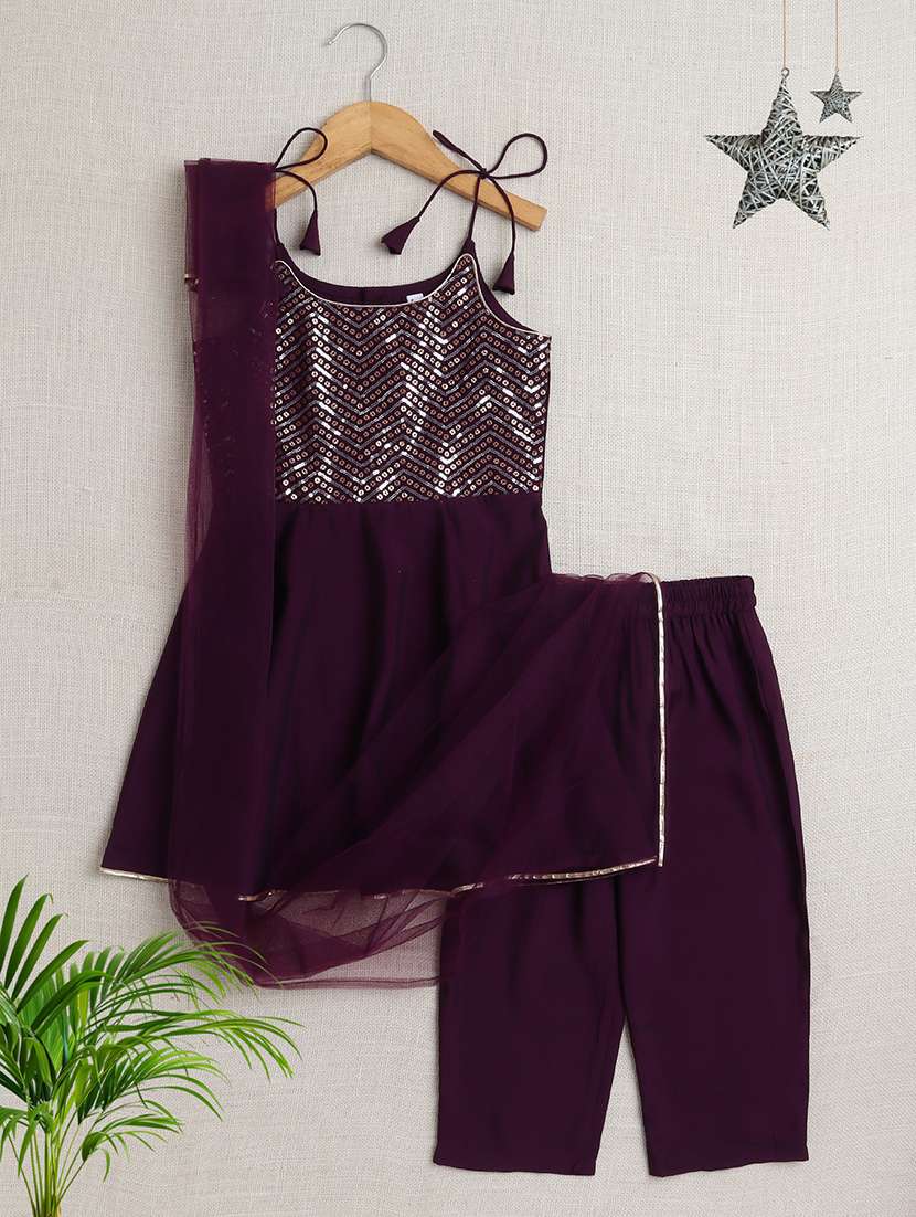 girls purple polyester a-line dress