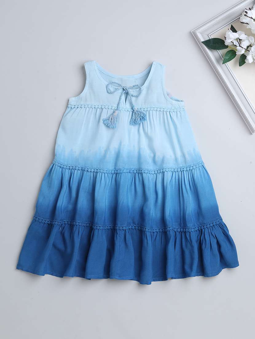 girl blue rayon tiered dress dress
