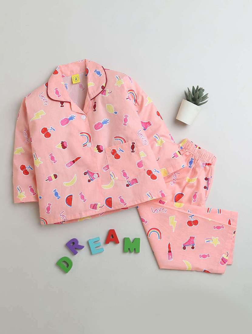 girls peach cotton shirt dress