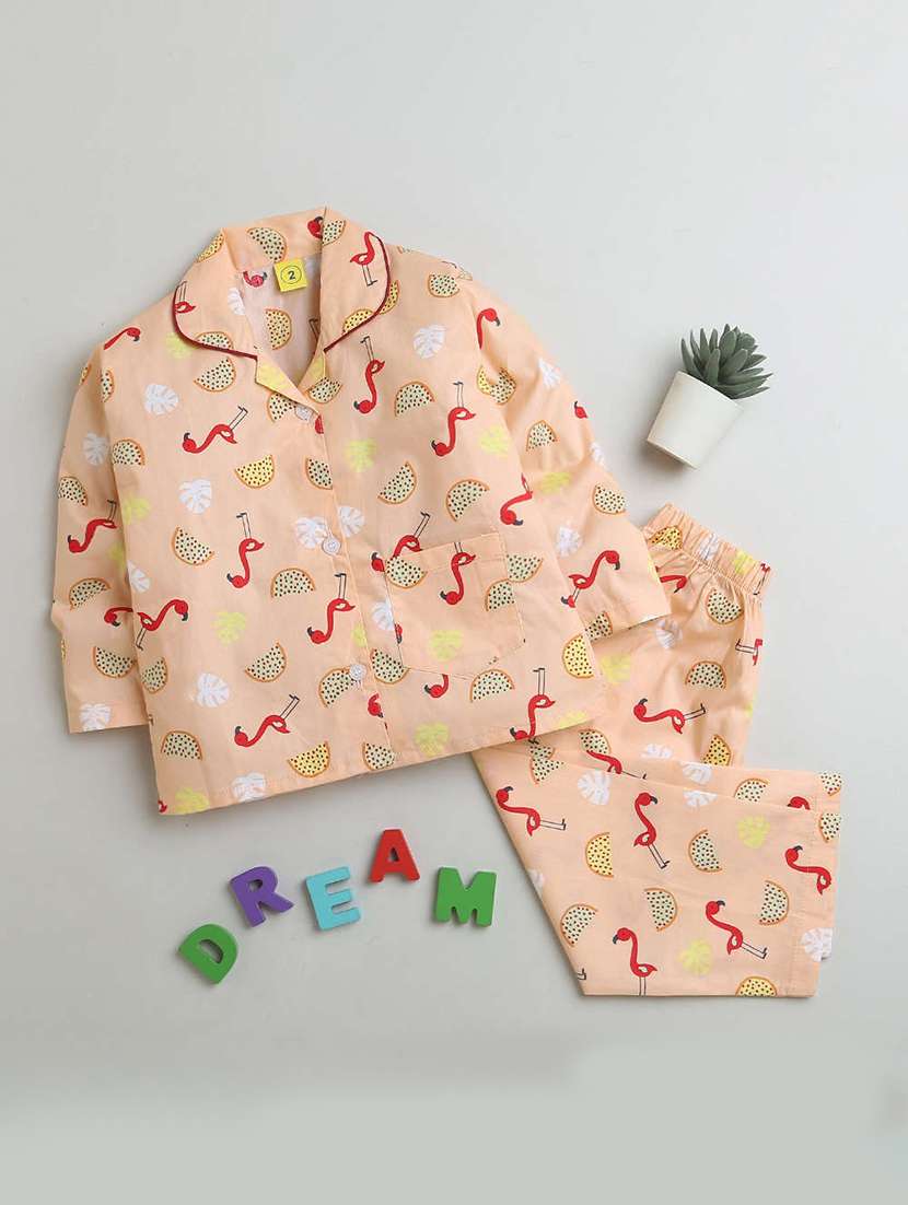 girl peach cotton shirt dress