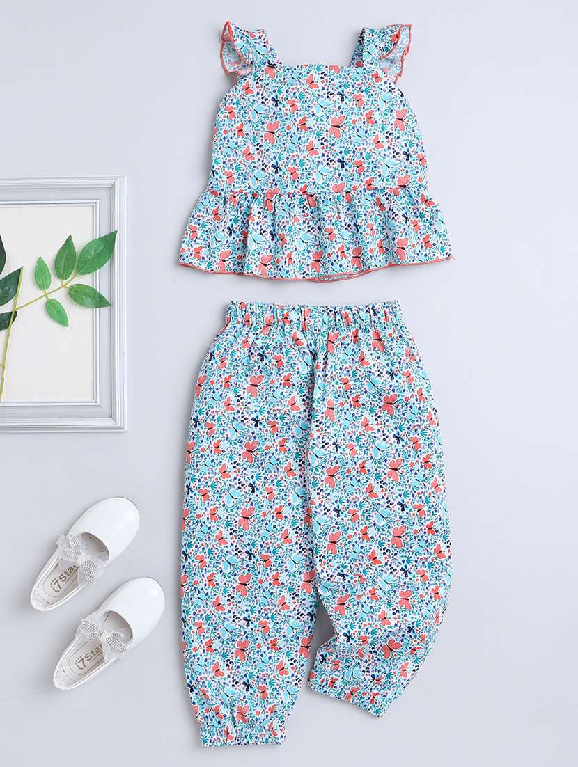 girls floral cotton top and pant set