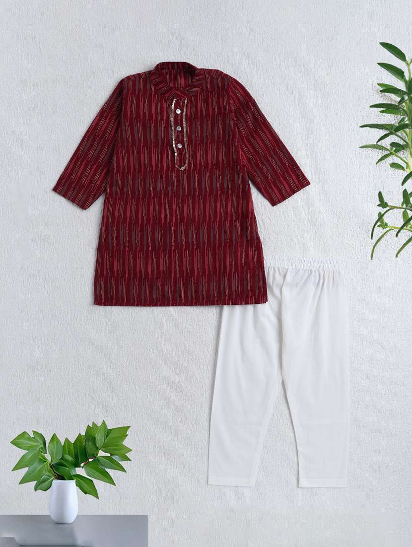 kids maroon cotton kurta sets kurtas & kurta set